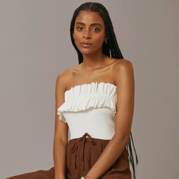 Anthropologie Maeve Poplin Ruffle Tube Top White size XS - Picture 1 of 7